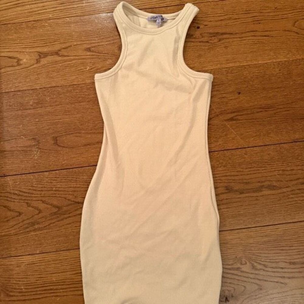 Cream Ribbed Bodycon Tank Dress – Signature 8 (Size S)